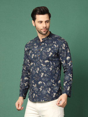 Sangria Men Printed Straight Kurta(Blue)