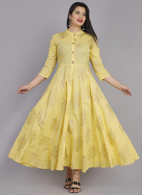 Tejal Textile Women Embroidered Anarkali Kurta(Yellow)