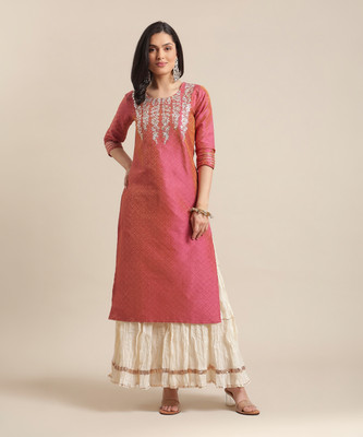 Varanga Women Embellished Straight Kurta(Pink)