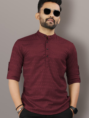 VeBNoR Men Striped Straight Kurta(Maroon)