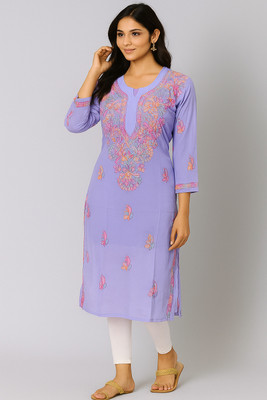 Neelam Chikan Women Embroidered Straight Kurta(Purple)