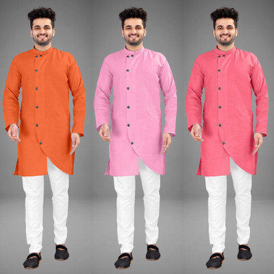 DIAMOND CLUSTER Men Solid Trail Cut Kurta(Multicolor)