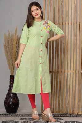 Sangria Women Embroidered, Solid Straight Kurta(Green)