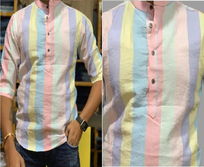 HouseOfCommon Men Printed Straight Kurta(Multicolor, Beige)