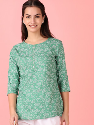 V-MART Women Printed A-line Kurta(Green)