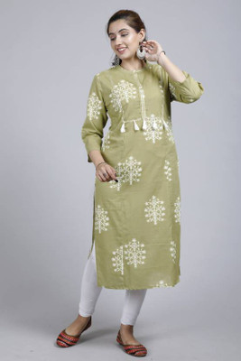 zoentik enterprise Women Geometric Print A-line Kurta(Light Green)
