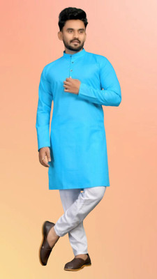 Biswas Trend Men Solid Straight Kurta(Light Blue)