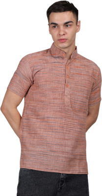 Zohan Men Self Design A-line Kurta(Orange)