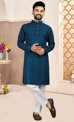 Lazzly Men Self Design A-line Kurta(Blue)