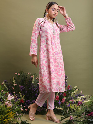 Vishudh Women Printed A-line Kurta(Pink)