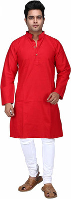 tant ghar Men Solid Straight Kurta(Red)