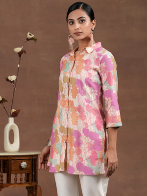 LIBAS Women Printed Straight Kurta(Pink)