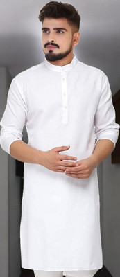 Krudha Men Solid Straight Kurta(White)