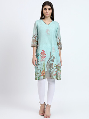 RAISHREE Women Printed Straight Kurta(Light Green)