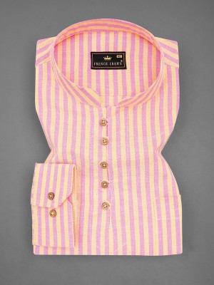 french crown Men Striped Straight Kurta(Pink, Yellow)