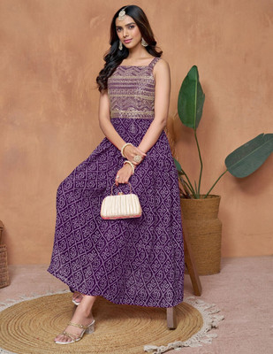 Youthnic Women Embroidered Anarkali Kurta(Purple)