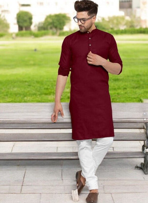 Rashmi Genz Men Printed Straight Kurta(Maroon)