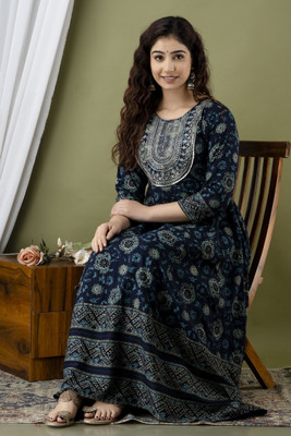 Aaradhiya Creation Women Embroidered Anarkali Kurta(Blue)