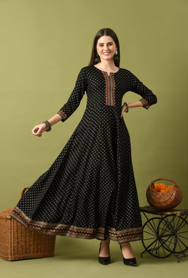 Divastri Women Printed Anarkali Kurta(Black)