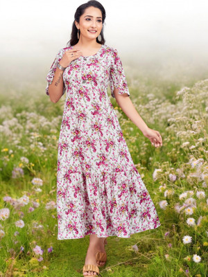 Gulkee Women Floral Print Ethnic Dress Kurta(Purple)