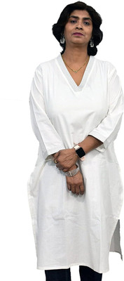JAIPUR HAND BLOCK Women Solid Straight Kurta(White)