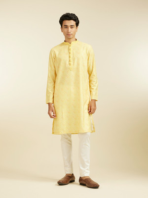 DIWAS by Manyavar Men Printed Straight Kurta(Yellow)