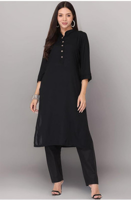 Awais Collection Women Solid Straight Kurta(Black)