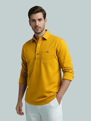 Vida Loca Men Solid A-line Kurta(Yellow)