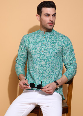 FUBAR Men Printed Straight Kurta(Light Green)