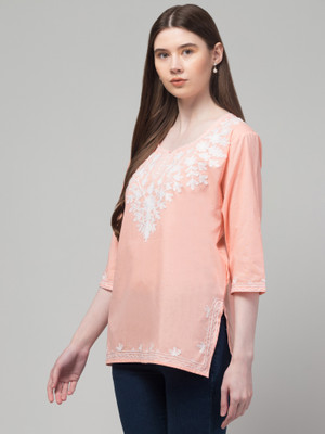 CROWN KING GARMENTS Women Embroidered Straight Kurta(Orange)