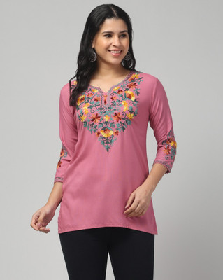 MISS DESIRE Women Embroidered A-line Kurta(Purple)