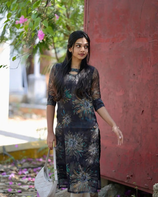 Happy Fashion Women Printed A-line Kurta(Black)