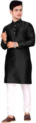 TRUST OUS Men Checkered Straight Kurta(Black)