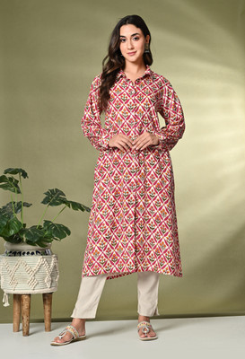 Sangria Women Floral Print A-line Kurta(Red)