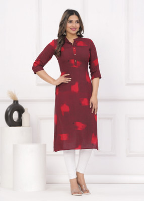METAFAB Women Printed Straight Kurta(Red)