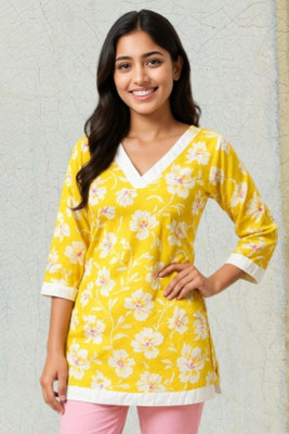 HouseOfCommon Women Printed A-line Kurta(Yellow)