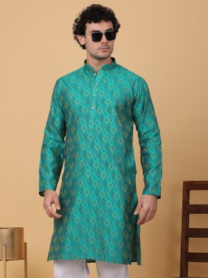 kraft india Men Woven Design Straight Kurta(Green)