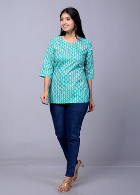 SKTEXFAB Women Printed Straight Kurta(Green)