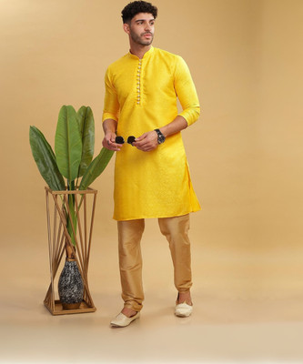 ANOUK Men Solid Straight Kurta(Yellow)