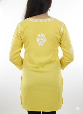 GREENVOGUISH Women Chikan Embroidery Ethnic Dress Kurta(Yellow)