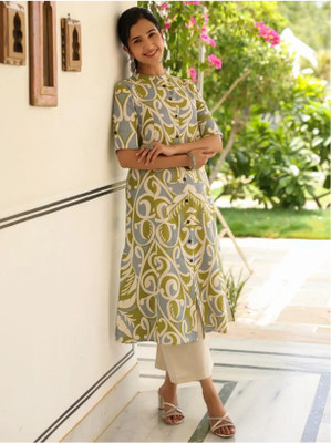 jatin fashion Women Printed A-line Kurta(Grey)