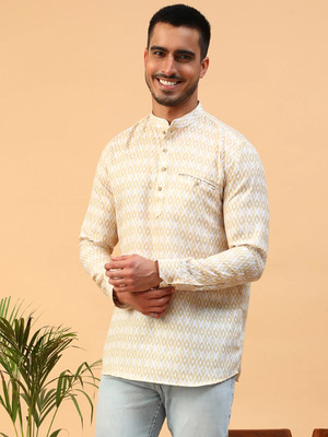 Tabard Men Printed Straight Kurta(Yellow)