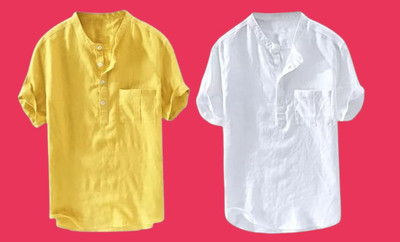 SuperTrend Men Solid Straight Kurta(Yellow, White)