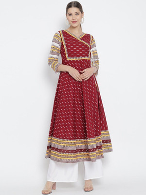 Yash Gallery Women Printed Anarkali Kurta(Maroon)