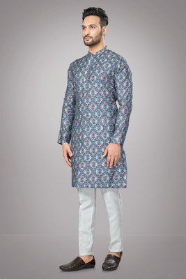 JUGG JUGG JEEYO Men Printed Straight Kurta(Blue)