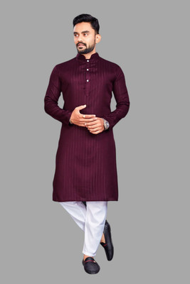 vuriq Men Striped Straight Kurta(Purple)