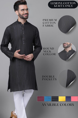 LEMONX Men Solid Straight Kurta(Red)