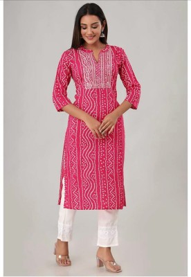 MIRAVAN Women Printed Straight Kurta(Pink)