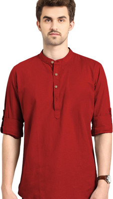 Yugnik Men Solid Straight Kurta(Red)