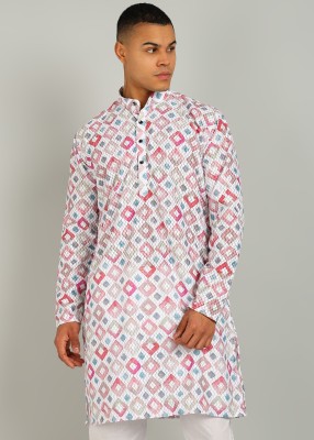 OORA Men Printed Straight Kurta(Red, White)